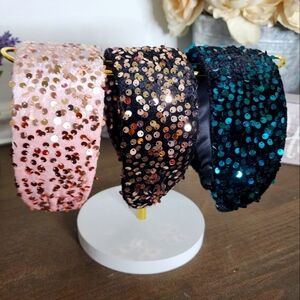 Sequin Embellished Headbands - Pink, Black, Blue